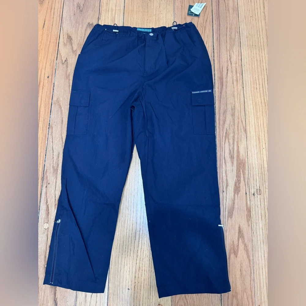 Ralph Lauren Wimbledon Navy Cargo Pants Women 12 NWT Sport Luxury Ankle Zip - Picture 2 of 6